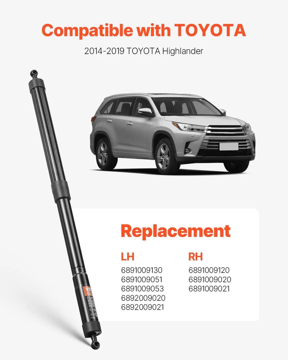 image-VEVOR Rear Left & Right Tailgate Power Lift Support, Compatible with 2014-2019 TOYOTA Highlander, Electric Tailgate Liftgate Power Hatch Shock Strut Replace OE# 6891009130 6891009120 (2PCS)