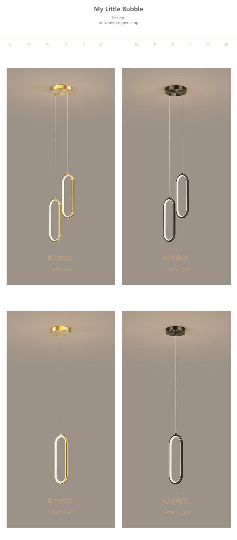 image-Nordic bedroom bedside chandelier modern minimalist living room background wall adjustable long line full copper personality net red small chandelier