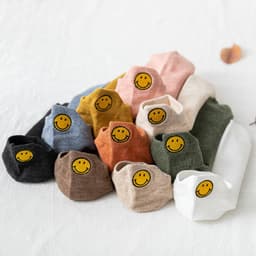 image-Summer New Asakuchi Boat Socks Women's Pure Cotton Cartoon Embroidered Smiley Face Socks Cute Women's Socks Low Cut Boat Socks Wholesale