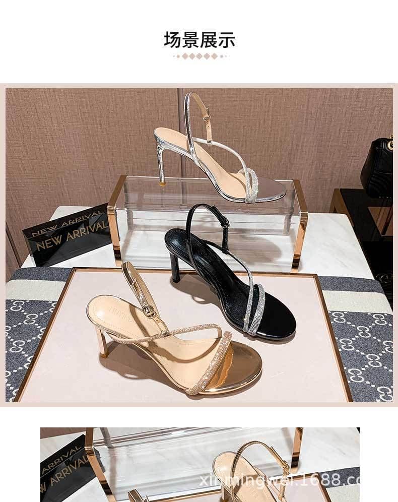 image-2021 summer new rhinestone one word belt sandals female open toe all-match fairy wind one word buckle high heels stiletto sexy