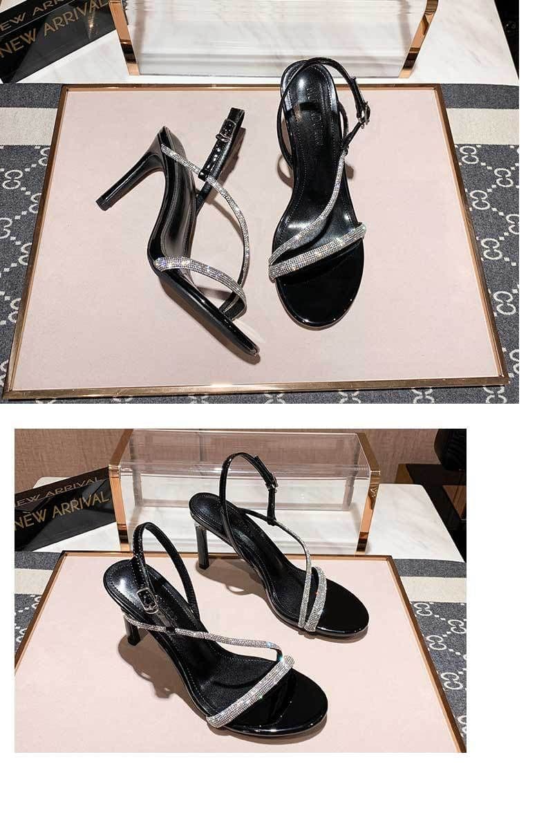 image-2021 summer new rhinestone one word belt sandals female open toe all-match fairy wind one word buckle high heels stiletto sexy