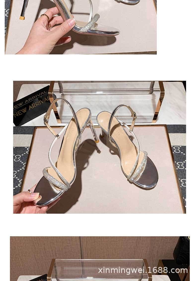 image-2021 summer new rhinestone one word belt sandals female open toe all-match fairy wind one word buckle high heels stiletto sexy