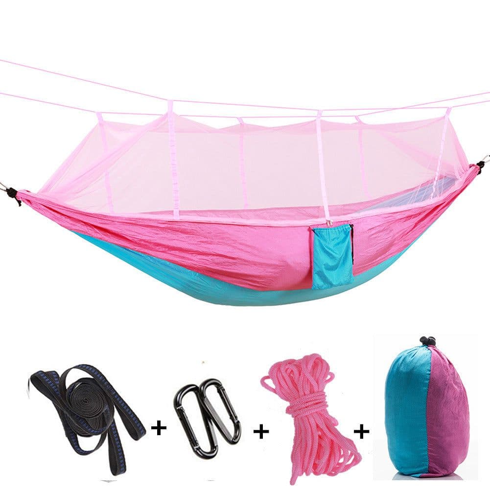 image-New anti-mosquito hammock outdoor with mosquito net anti-rollover adult mesh parachute cloth camping swing with tree strap