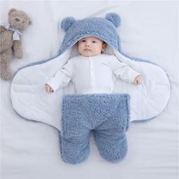 image-Autumn and winter newborn baby padded bag, newborn baby anti-starter, anti-kick sleeping bag, swaddled baby bear with Velcro