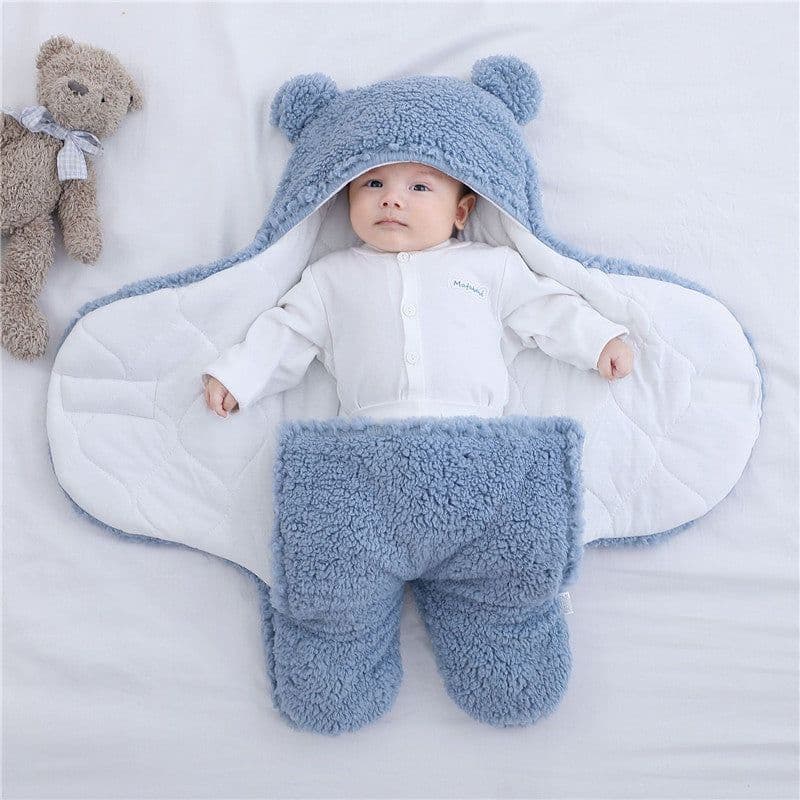 image-Autumn and winter newborn baby padded bag, newborn baby anti-starter, anti-kick sleeping bag, swaddled baby bear with Velcro