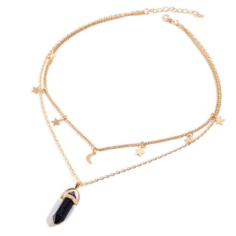 image-European and American cross-border new products Fashionable and simple star and moon hexagonal pillar pendant necklace Temperament popular multi-layer necklace