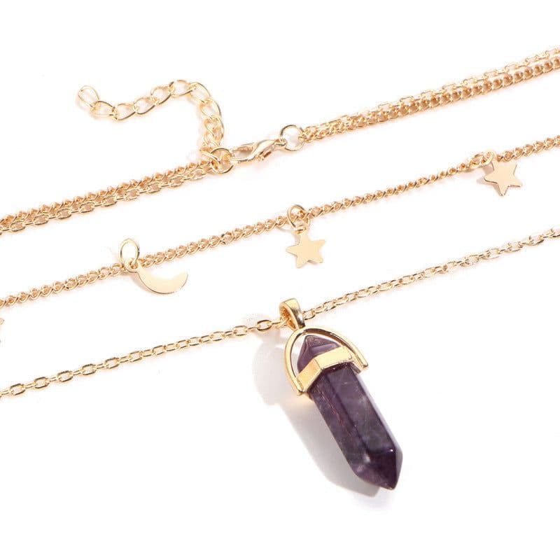 image-European and American cross-border new products Fashionable and simple star and moon hexagonal pillar pendant necklace Temperament popular multi-layer necklace