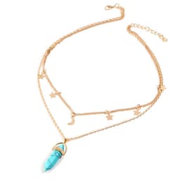 image-European and American cross-border new products Fashionable and simple star and moon hexagonal pillar pendant necklace Temperament popular multi-layer necklace