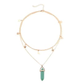 image-European and American cross-border new products Fashionable and simple star and moon hexagonal pillar pendant necklace Temperament popular multi-layer necklace