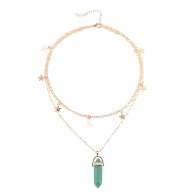 image-European and American cross-border new products Fashionable and simple star and moon hexagonal pillar pendant necklace Temperament popular multi-layer necklace