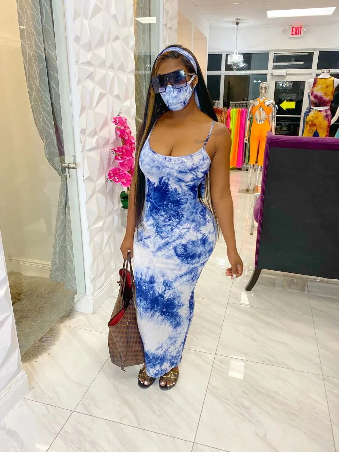 image-JH 176 Amazon cross-border foreign trade new fashion sexy printed suspender dress with mask headscarf