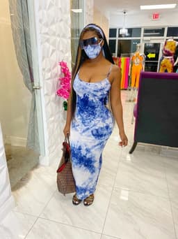 image-JH 176 Amazon cross-border foreign trade new fashion sexy printed suspender dress with mask headscarf