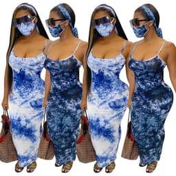 image-JH 176 Amazon cross-border foreign trade new fashion sexy printed suspender dress with mask headscarf
