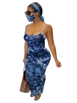 image-JH 176 Amazon cross-border foreign trade new fashion sexy printed suspender dress with mask headscarf