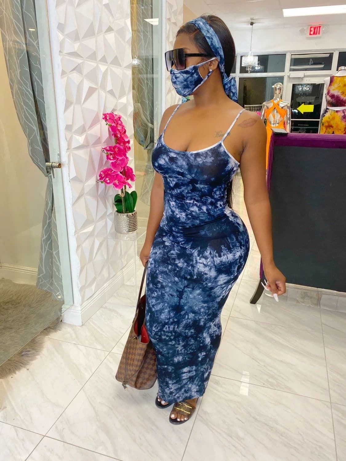 image-JH 176 Amazon cross-border foreign trade new fashion sexy printed suspender dress with mask headscarf