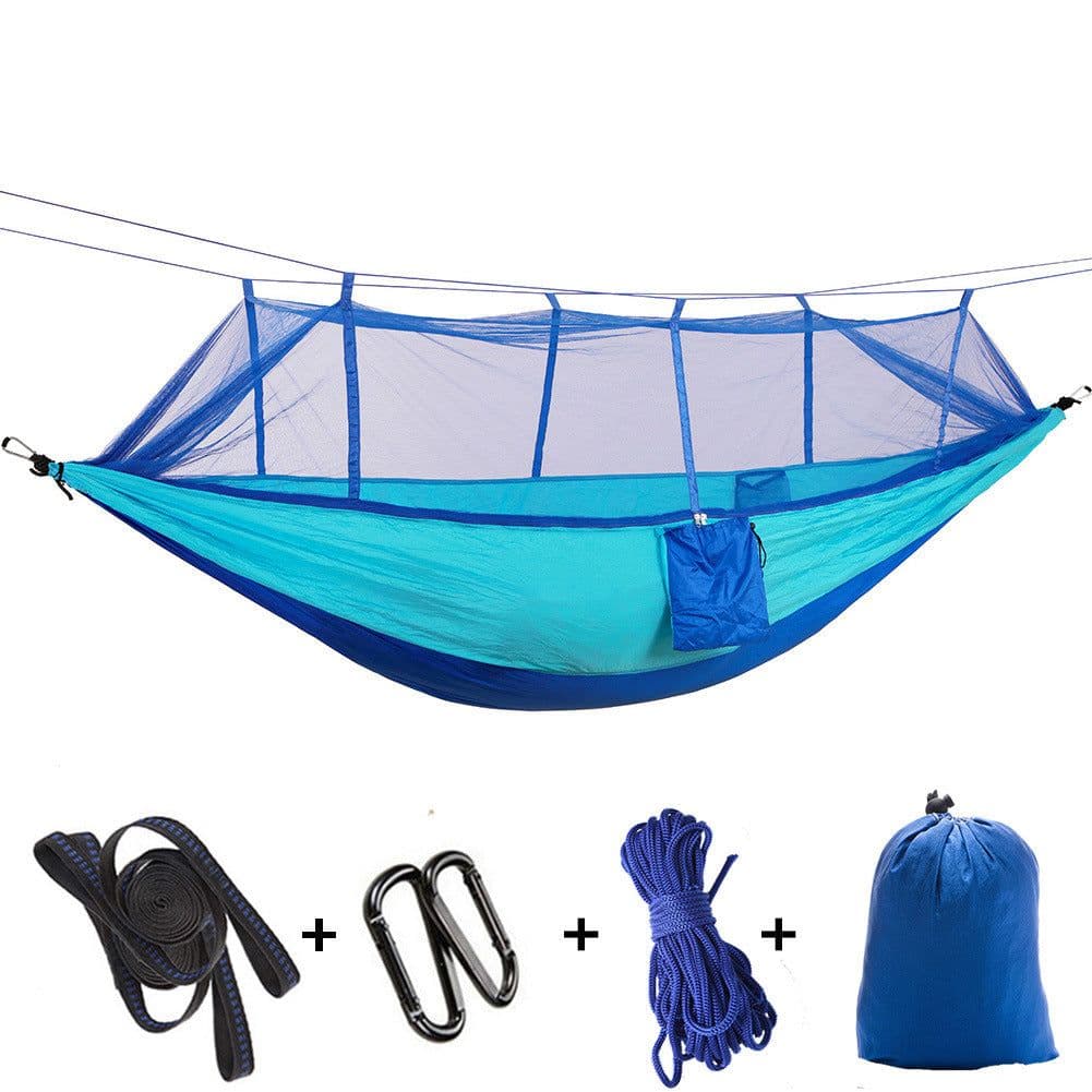 image-New anti-mosquito hammock outdoor with mosquito net anti-rollover adult mesh parachute cloth camping swing with tree strap