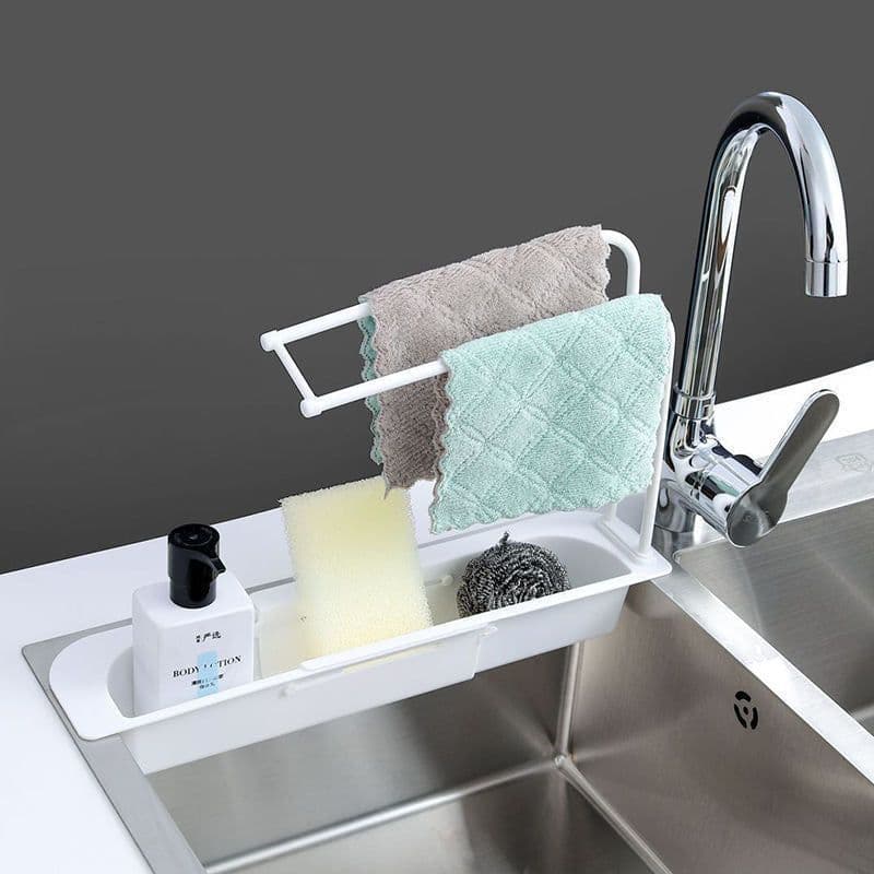 image-NEW Telescopic Sink Rack Holder Expandable Storage Drain Basket For Home Kitchen Household Adjustment Rack Home Kitchen Storage