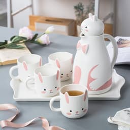 image-Modern creative water cup household ceramic living room tray cup water set European teapot teacup cold water kettle