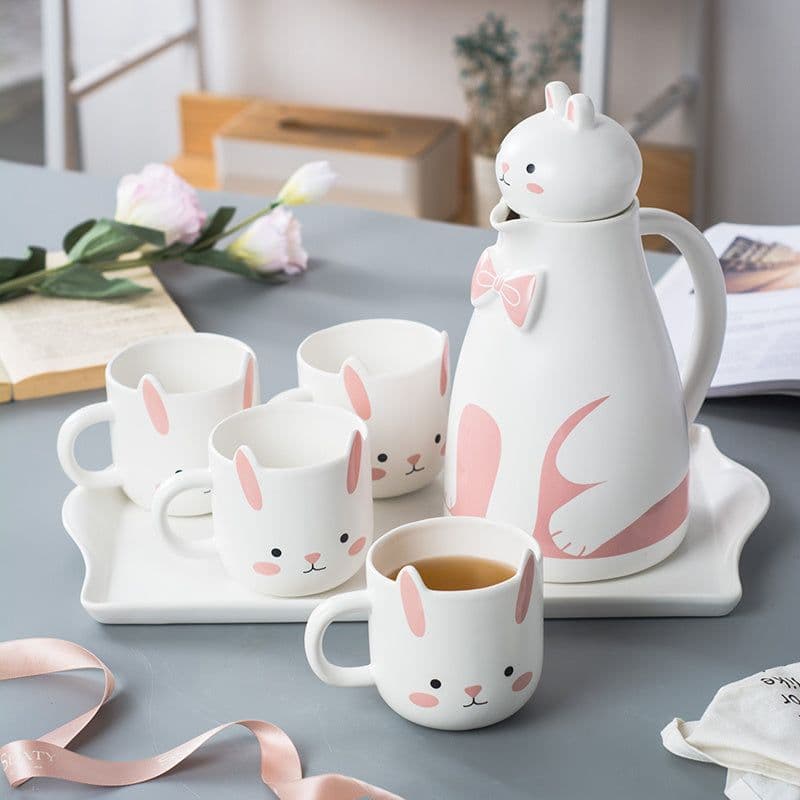 image-Modern creative water cup household ceramic living room tray cup water set European teapot teacup cold water kettle