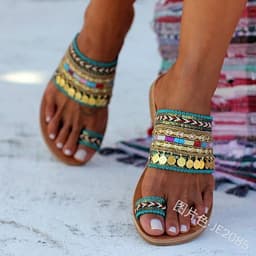 image-Cross-border foreign trade European and American handmade open-toed flat sandals ethnic wind wish Bohemian sandals factory direct sales