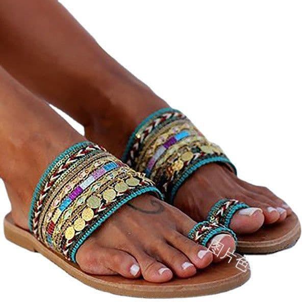 image-Cross-border foreign trade European and American handmade open-toed flat sandals ethnic wind wish Bohemian sandals factory direct sales