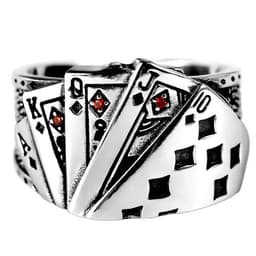 image-European and American fashion retro open ring men and women ins poker card God of gambling exaggerated ring made old Thai silver jewelry