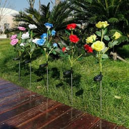 image-New 5 heads solar rose lantern outdoor garden decoration LED artificial lantern