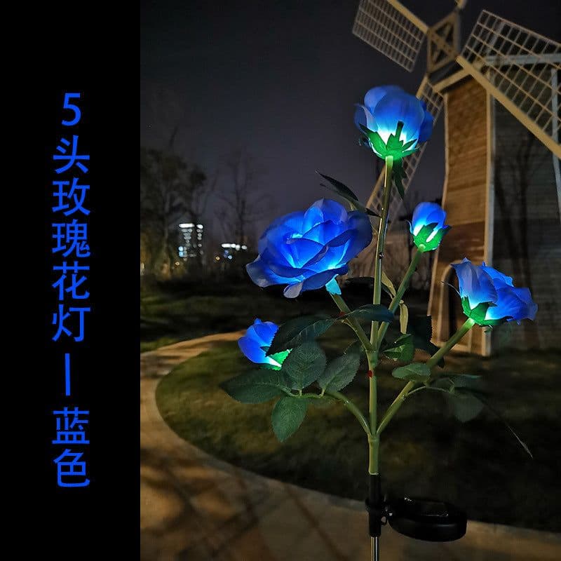 image-New 5 heads solar rose lantern outdoor garden decoration LED artificial lantern