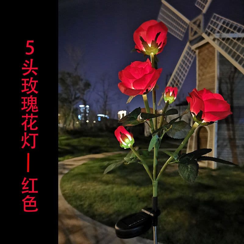 image-New 5 heads solar rose lantern outdoor garden decoration LED artificial lantern