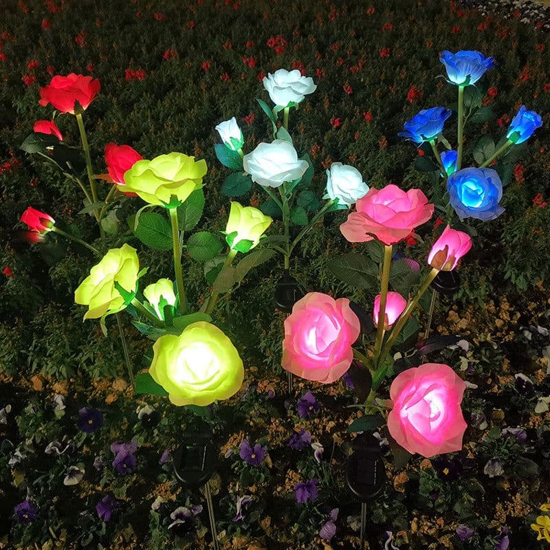 image-New 5 heads solar rose lantern outdoor garden decoration LED artificial lantern