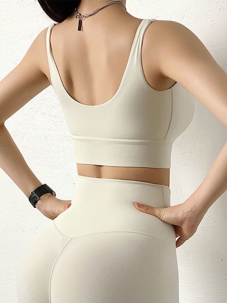 image-Nude breathable and quick-drying sports underwear women shockproof gathered yoga vest running training seamless fitness bra spring