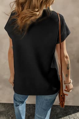 image-White Textured V Neck Collared Short Sleeve Top