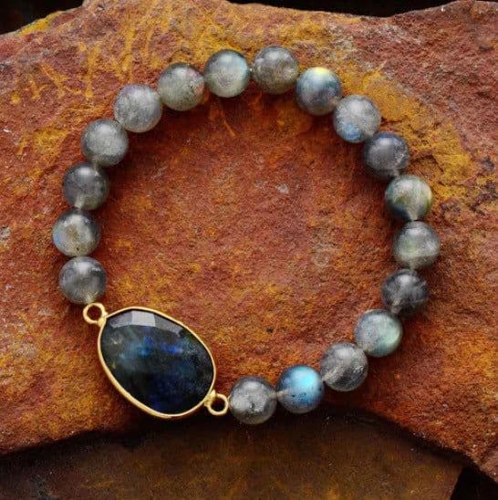 image-High-end women's bracelet natural glitter stone labradorite elastic bracelet jewelry wholesale and retail