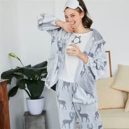 image-Bu Nai Winter Pajamas Set - Flannel V-Neck Long Sleeve