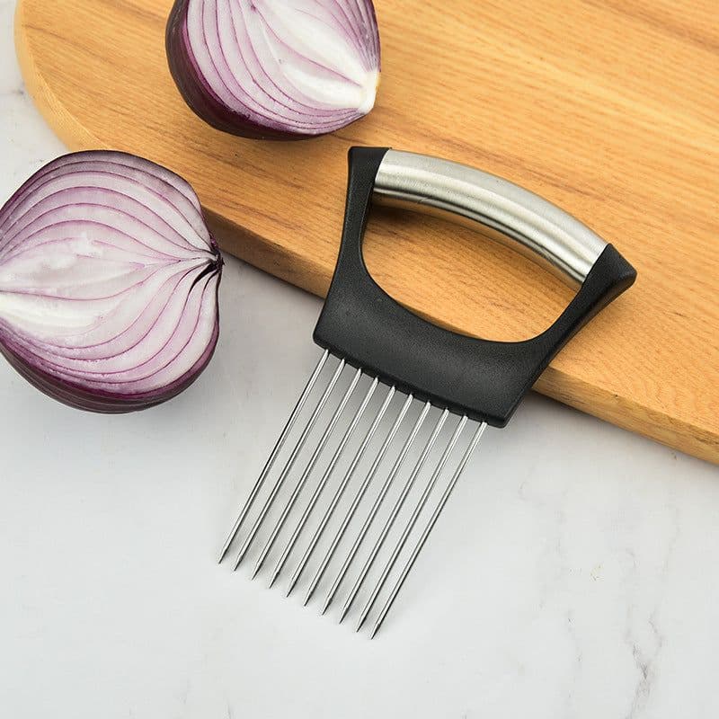 image-Cross-border stainless steel onion needle slicer meat tenderizer loose meat color boxed onion cutting vegetable and fruit holder kitchen