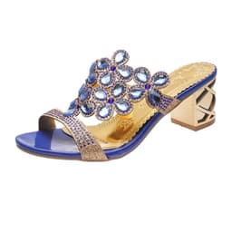image-Large size rhinestone slippers female 2021 summer new style Korean fish mouth high heel thick heel outer wear hot diamond mother shoes slippers