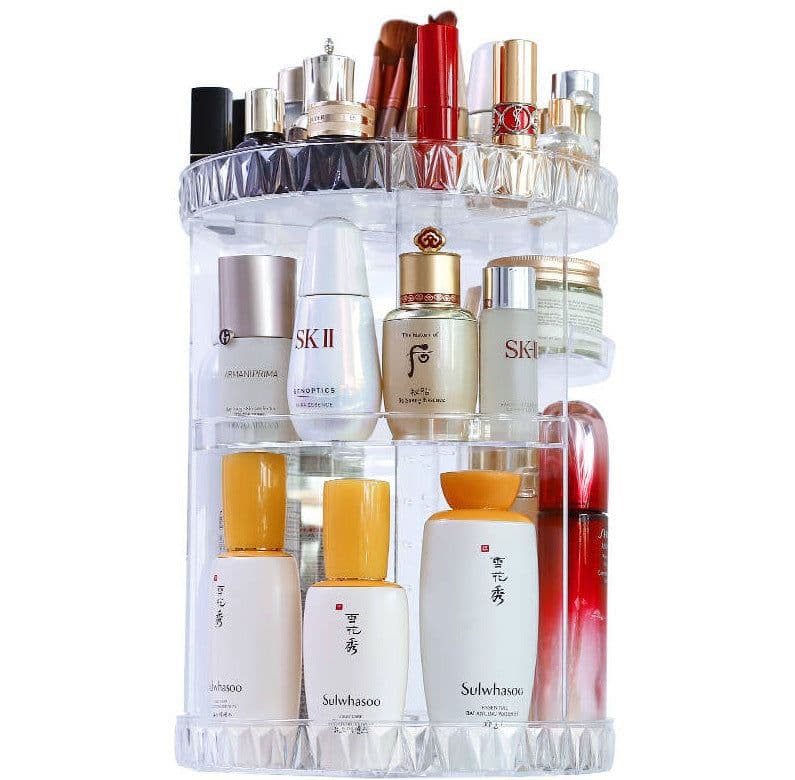 image-Cosmetic box desktop rack, skin care product storage rack, round plastic cosmetic storage box