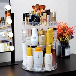 image-Cosmetic box desktop rack, skin care product storage rack, round plastic cosmetic storage box