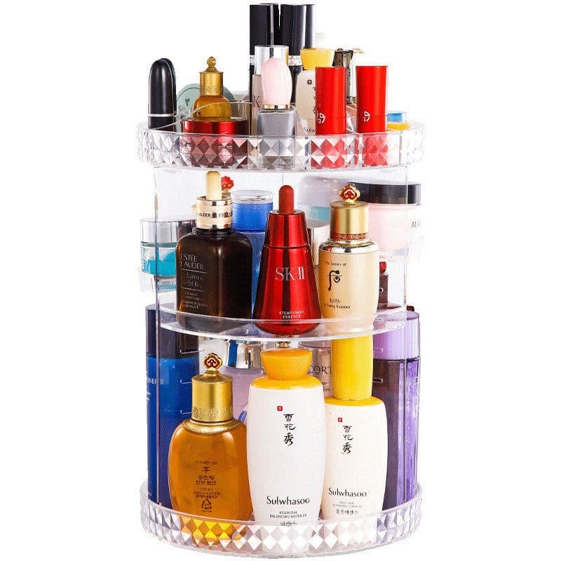 image-Cosmetic box desktop rack, skin care product storage rack, round plastic cosmetic storage box