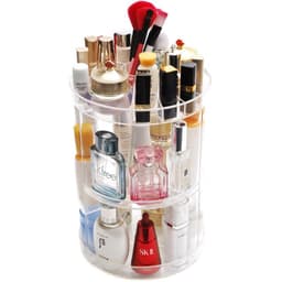 image-Cosmetic box desktop rack, skin care product storage rack, round plastic cosmetic storage box