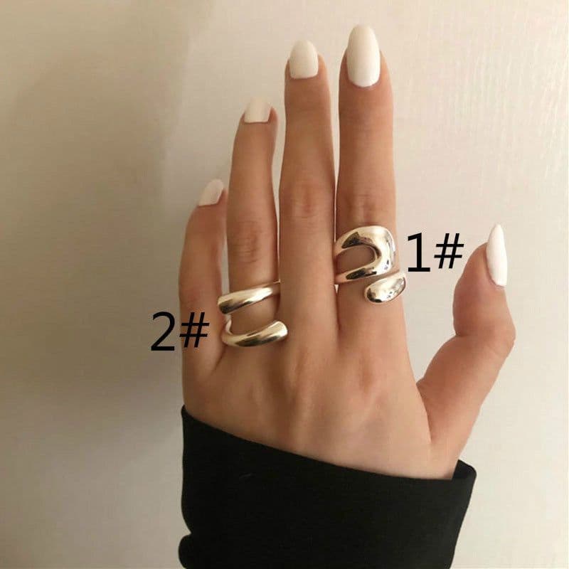 image-New product European and American geometric alloy metal open geometric ring female factory wholesale