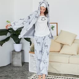 image-Bu Nai Winter Pajamas Set - Flannel V-Neck Long Sleeve