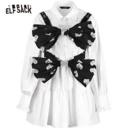 image-Solid Bows Front Casual Dress Women Fake 2 Pieces Sets,Spring ELF