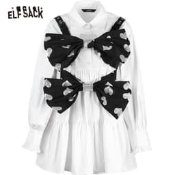image-Solid Bows Front Casual Dress Women Fake 2 Pieces Sets,Spring ELF
