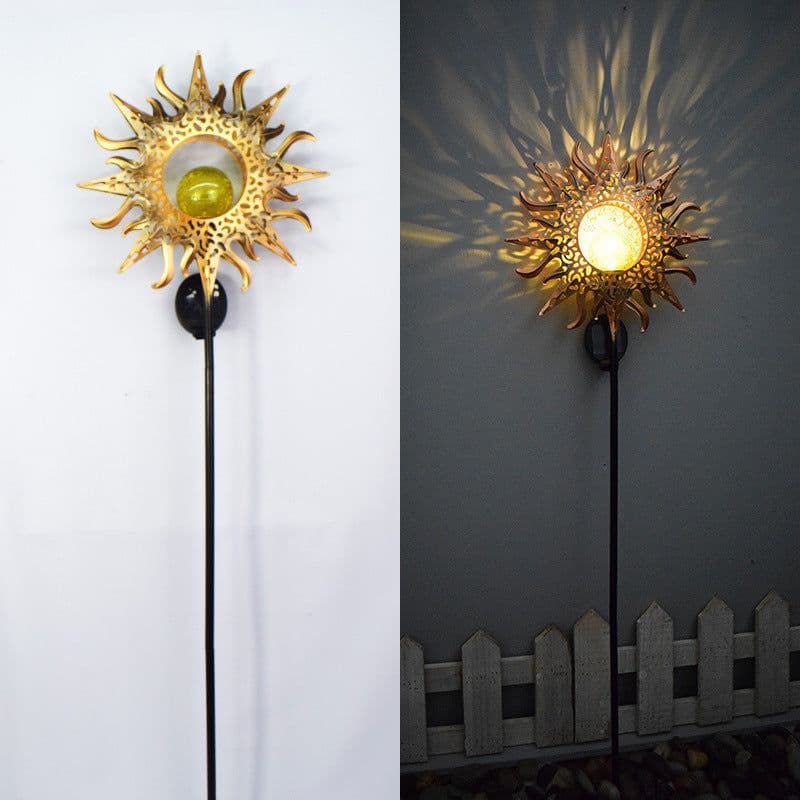 image-Amazon cross-border garden lights solar lights led lawn lights wrought iron moon sun flame lights outdoor pole