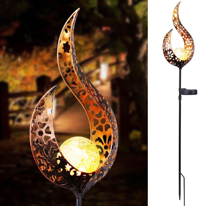 image-Amazon cross-border garden lights solar lights led lawn lights wrought iron moon sun flame lights outdoor pole