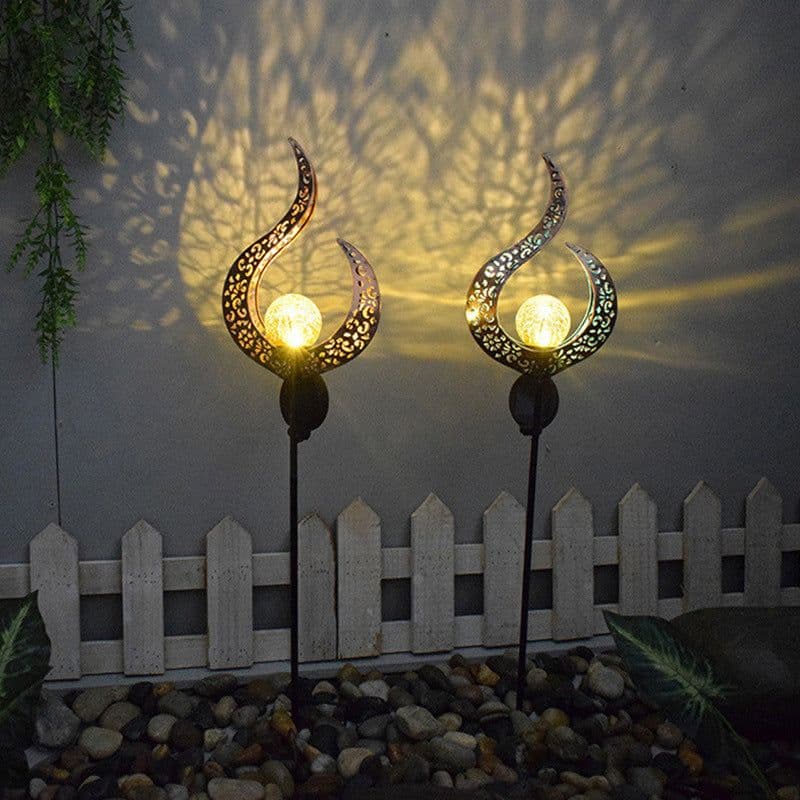 image-Amazon cross-border garden lights solar lights led lawn lights wrought iron moon sun flame lights outdoor pole
