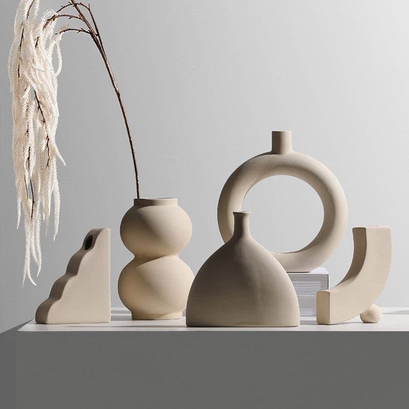 image-Nordic INS style simple primitive ceramic vase dried flower flower arrangement creative living room TV cabinet desktop decoration