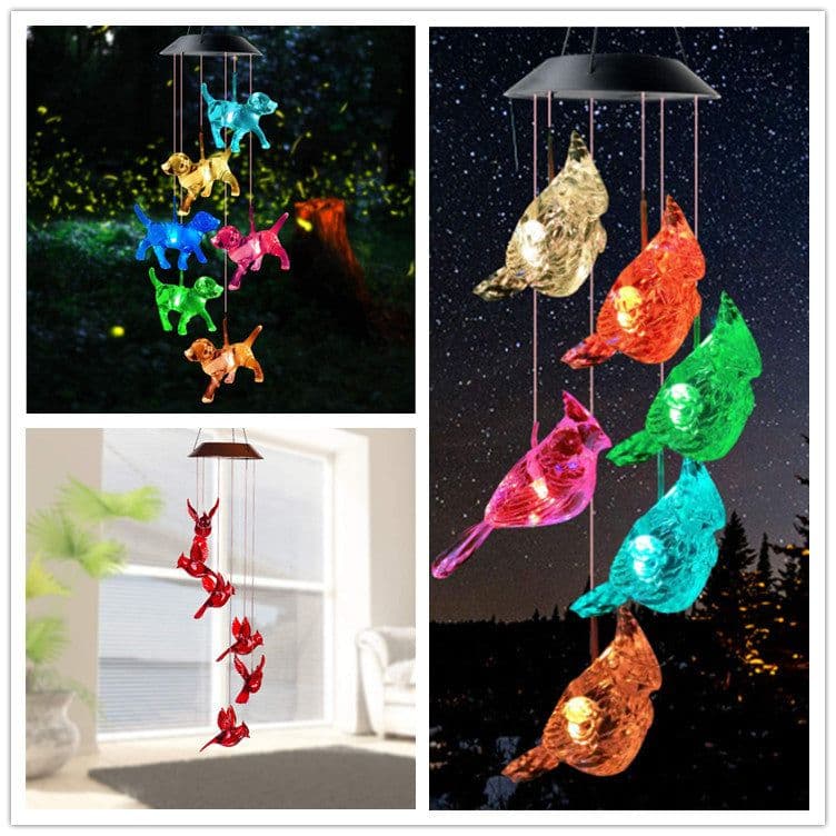 image-Amazon new outdoor colorful solar wind chime lamp LED hummingbird butterfly eva ball wind chime garden lamp decoration