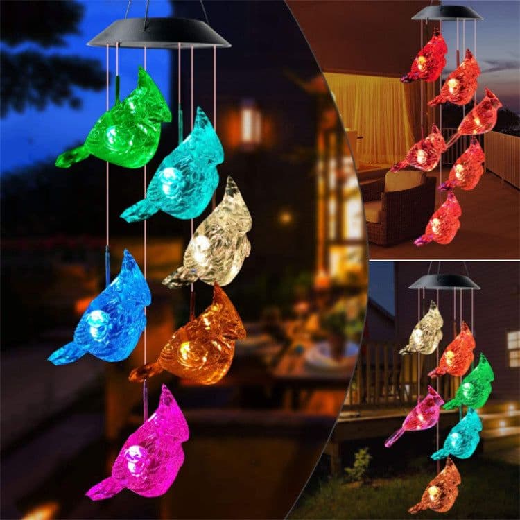 image-Amazon new outdoor colorful solar wind chime lamp LED hummingbird butterfly eva ball wind chime garden lamp decoration